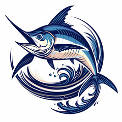 Marlin fish with sea waves logo ideal vector image