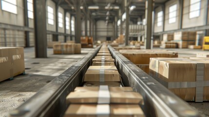 parcels traveling along the conveyer belt, highlighting the efficiency of the sorting process and emphasizing the diversity of packages.