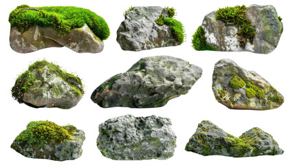 Moss-covered rocks , set 