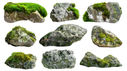 Moss-covered rocks , set 