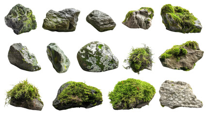 Moss-covered rocks , set 