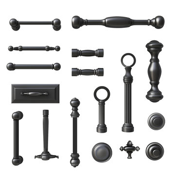 Black Cabinet Hardware Collection, Isolated on a Transparent Background, Graphic Resource