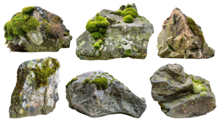 Moss-covered rocks , set 