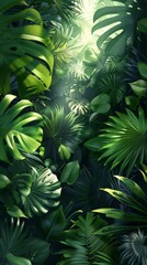 A botanical beauty scene in a minimalist illustration style, featuring lush plants and vibrant green leaves. The focus is on the simplicity and elegance of the natural world.