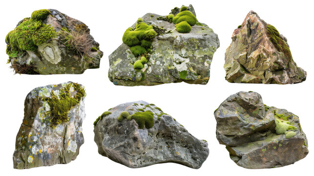 Moss-covered rocks , set 