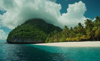 Obraz premium Untouched Paradise Tropical Island with Lush Greenery and Turquoise Waters