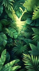 A botanical beauty scene in a minimalist illustration style, featuring lush plants and vibrant green leaves. The focus is on the simplicity and elegance of the natural world.
