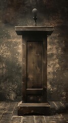 Vintage podium, antique wood, sepia tones, classic look