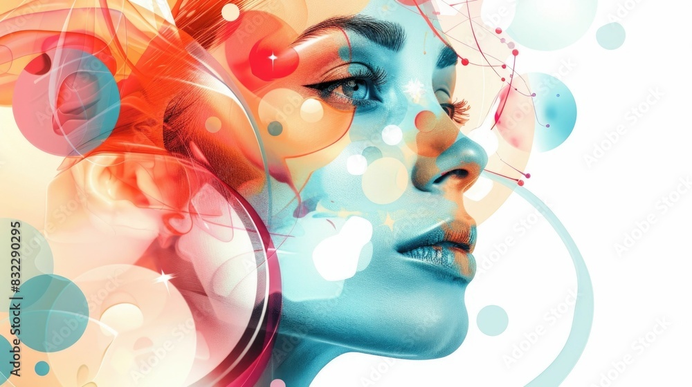 Poster visualizing the intersection of skincare science innovation and aesthetic design blending aesthetics