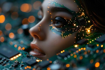 Futuristic Face with Embedded Circuitry - Digital Art, Technology Concept, and Innovation Design