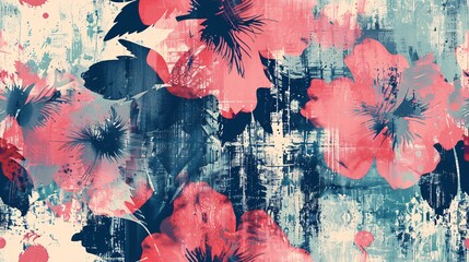 Floral pattern with blooming abstract design and watercolor-style plants and flowers.