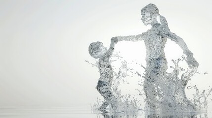 water figures, abstract representation of mother with child