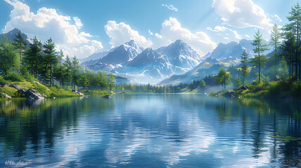 Fototapeta premium Majestic Waters: Enchanting Lake & River Scene