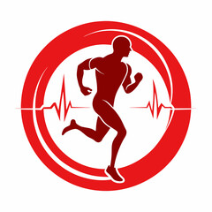 Obraz premium Vector illustration of a man in running, joints pain with cardiogram. Highlighted joints in a red circle 