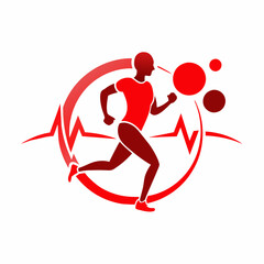 Vector illustration of a man in running, joints pain with cardiogram. Highlighted joints in a red circle 