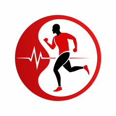 Vector illustration of a man in running, joints pain with cardiogram. Highlighted joints in a red circle 