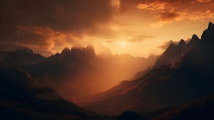 Naklejka premium Serene Sunset Over Mountain Range