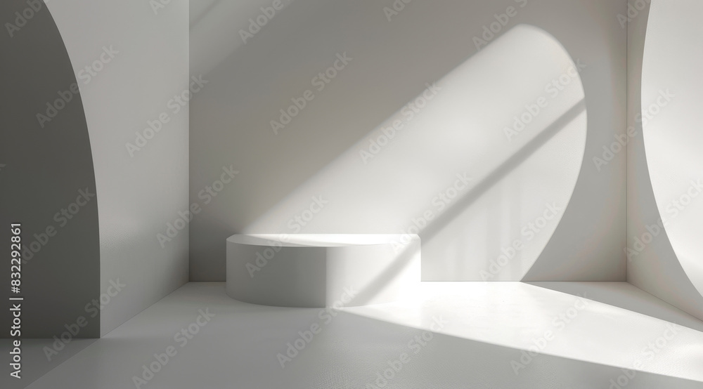 Poster white background with shadows and light, minimalist, empty space for product presentation or display