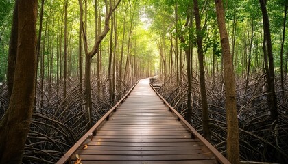 walking path in the mangrove forest nature study trail ranong province thailand - Powered by Adobe