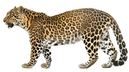 Leopard jumping, full body, white background