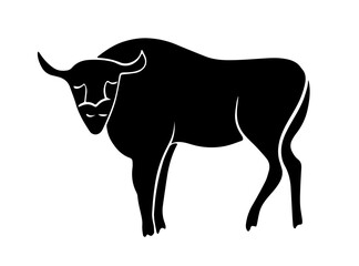 Vector isolated illustration of bison.Black and white silhouette of bison.