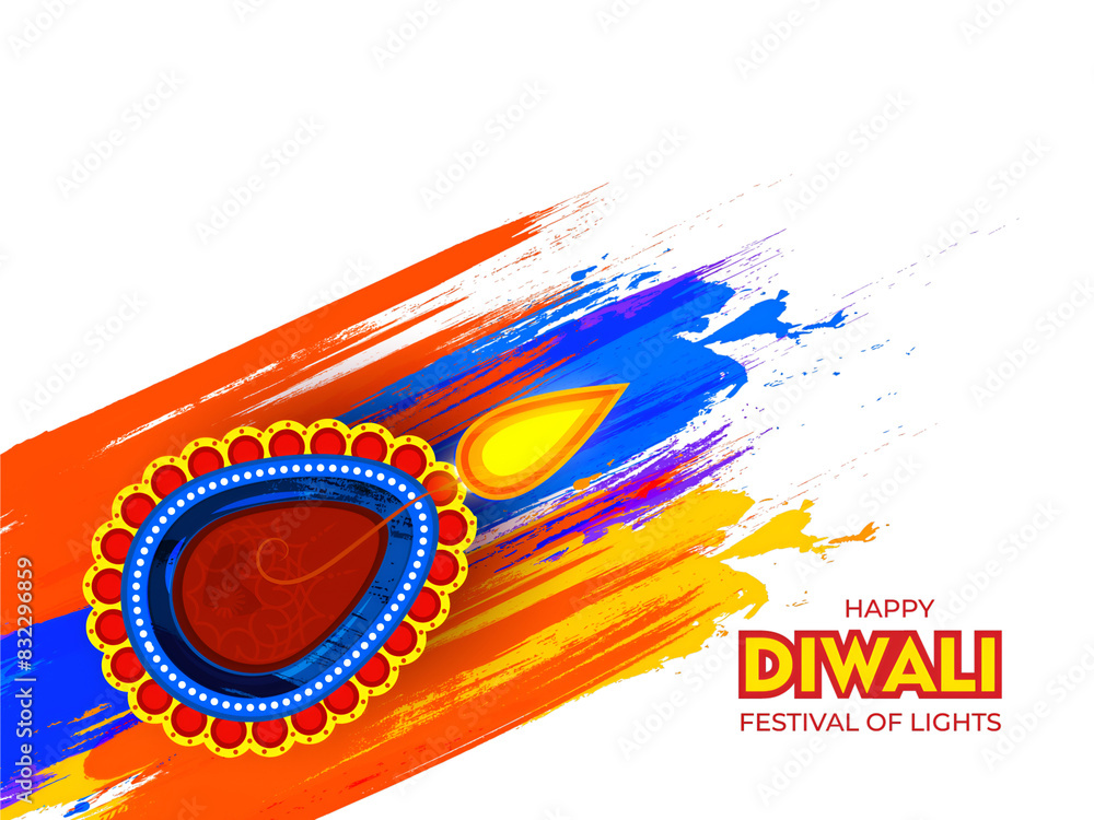 Poster festival of lights, happy diwali celebration banner or poster design with illuminated oil lamp (diya