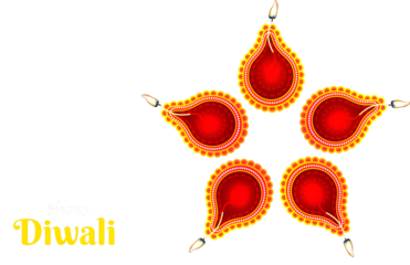 Beautiful decoration on the occasion of Diwali Festival with illuminated oil lamps (Diya) decorated on floral pattern and brown lighting effect background.