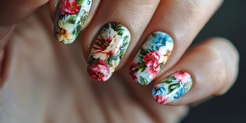 Floral Nail Art Design For Women With Short Nails Background