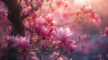 A tree bearing blossoms of Pink Magnolia