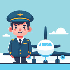 cute illustration of a pilot with an airplane © Ngilustrasi