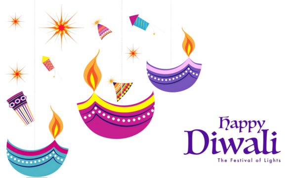 Indian Festival celebration background with flat style fire crackers and stylish oil lamps hang on blue and yellow background. Can be used as greeting card design.