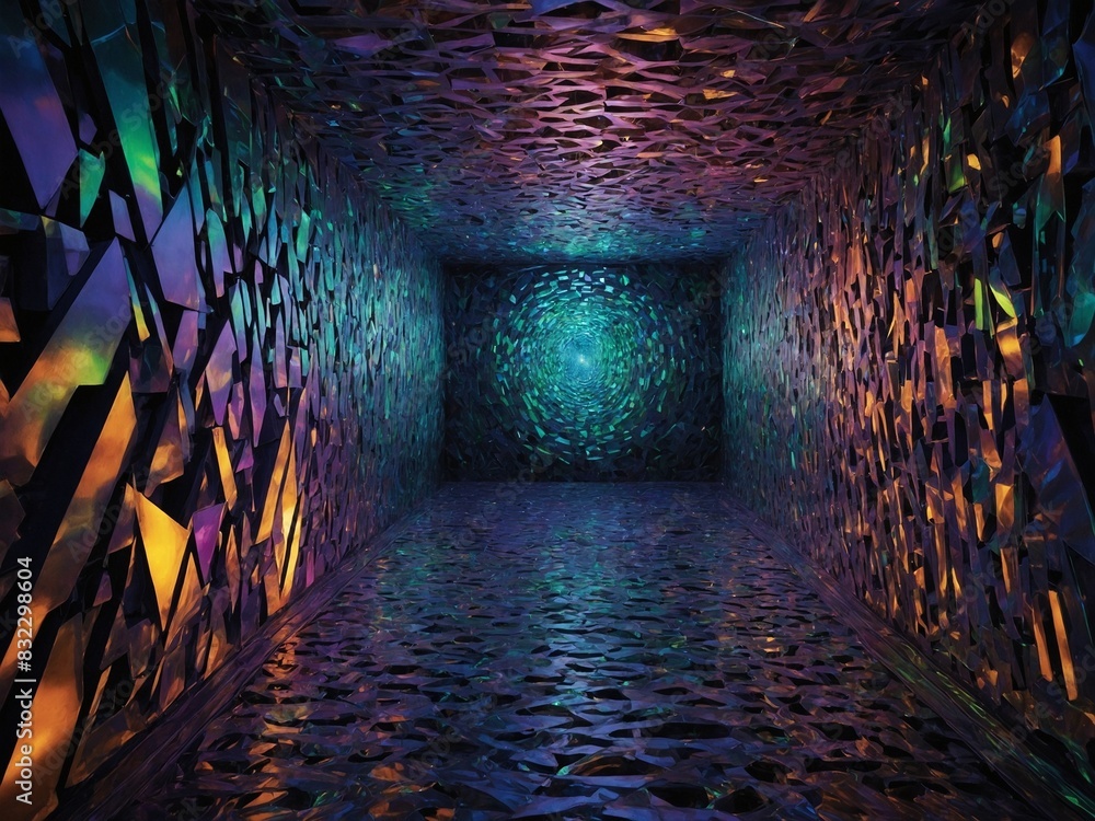 Aufkleber illuminated tunnel with geometric patterned surface depicted in image. surface consists of irregular