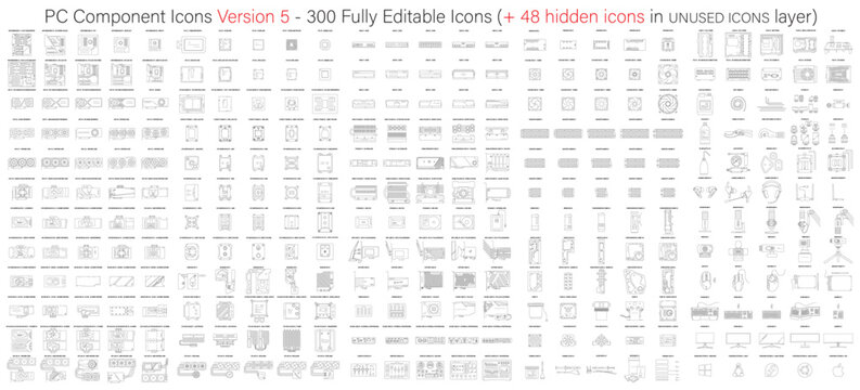 PC Component Icons, PC Hardware Icons & PC Peripherals icons -  VERSION 5 - every conceivable icon for every possible part used in both liquid and air cooled custom builds