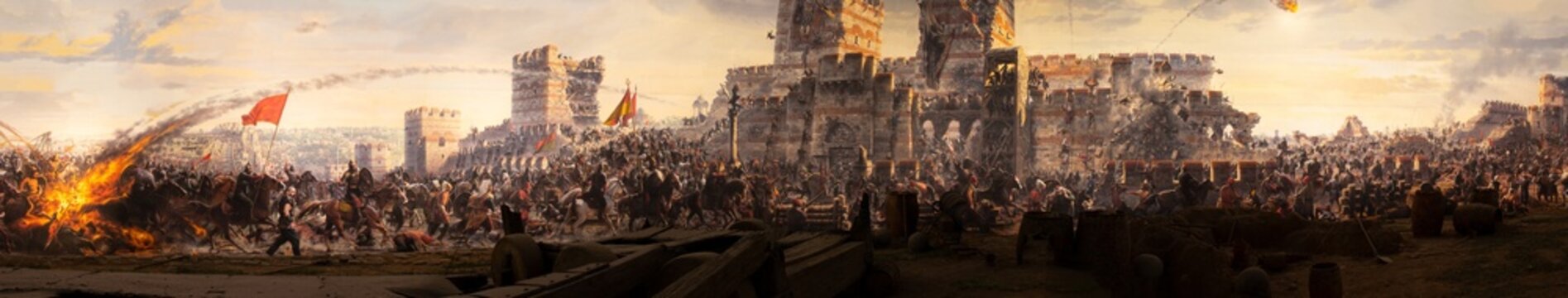 Istanbul, Turkey - 19 April, 2022:  Fall of Constantinople. Captured by Mehmet. Panorama Museum 1453.