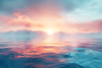 Calm ocean at sunset with vibrant hues in the sky and water.