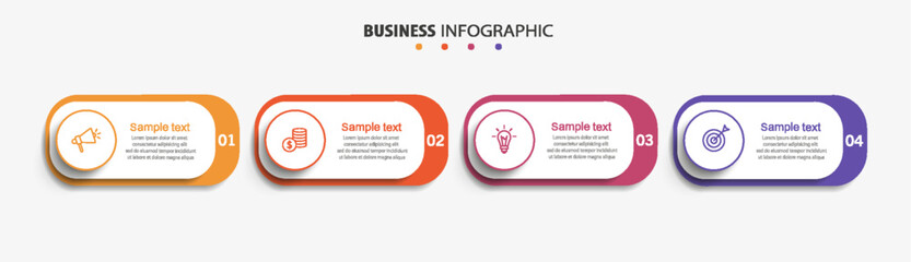 Business infographic design template with 4 options, steps or processes. Can be used for workflow layout, diagram, annual report, web design