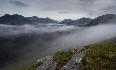 Looking at Scafell Pike over a cloud inversion in a valley