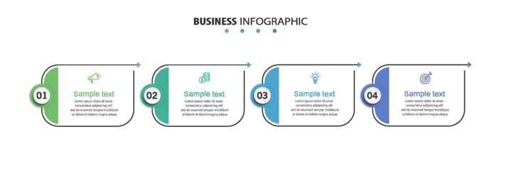 Business infographic design template with 4 options, steps or processes. Can be used for workflow layout, diagram, annual report, web design