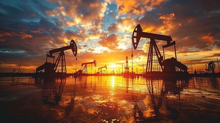 Oil extraction machinery operating in a vast petroleum field for optimal resource production