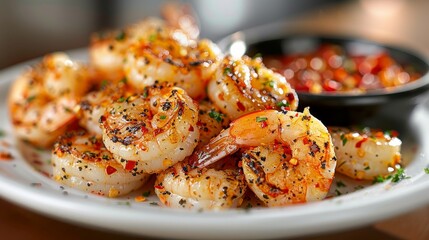 Succulent grilled shrimp against a minimalist white background for a clean visual appeal