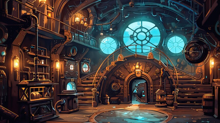 Obraz premium generative, ai, cyberpunkflat, vectorsimple, modelinggrapk, retro, vintage, background, products, фmachine, mechanical, car, auto, vector, design, illustration, speed, automobile, r, city, building,