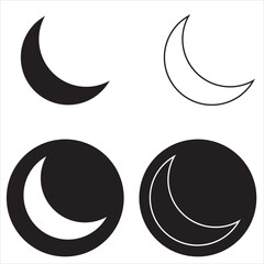 Moon icon. Moon phase symbol. Crescent icon in glyph. Crescent icon set. Lunar symbol in black. Moon silhouette. vector illustration. EPS 1o/AI