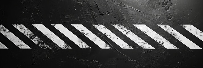 Detailed view of solid black background with two thin diagonal white lines from bottom left to top right, resembling zebra crossing, Created with Generative AI.