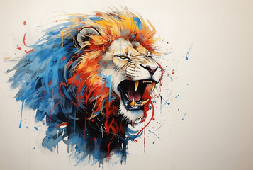 Beautiful painting of a lion head on clean background. Mammals, Wildlife Animals.