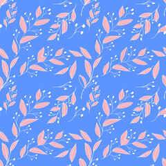 Seamless pattern leaves and flowers in blue orange color wallpaper table cloth backdrop 