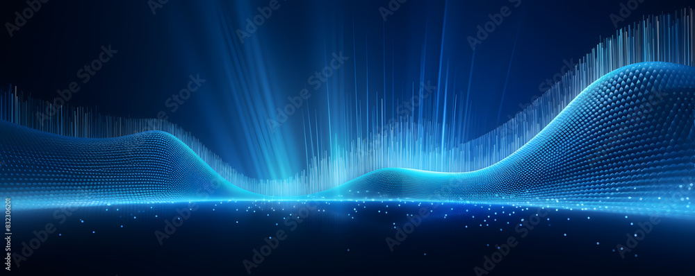 Poster abstract blue background with radiating light rays and sparkles. generative ai