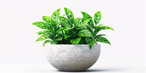 Potted plant with cutout foliage in a stone planter, available as a  with transparent background.