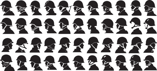 Soldier silhouette icon set, collection black soldiers logo isolated on white, set of soldiers black logo