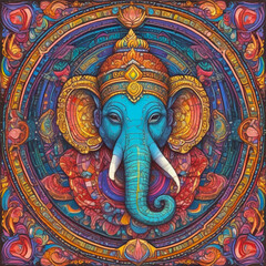 Ganesha hindu god head colorful mosaic illustration