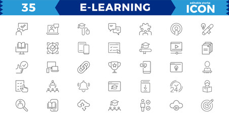 E-learning Pixel Perfect Black and White icon set. Online education Elements Outline icon set. Smart Learning. e-learning, E-Learning, Audio Book, zvideo courses, Graduation, Education Platform ideas